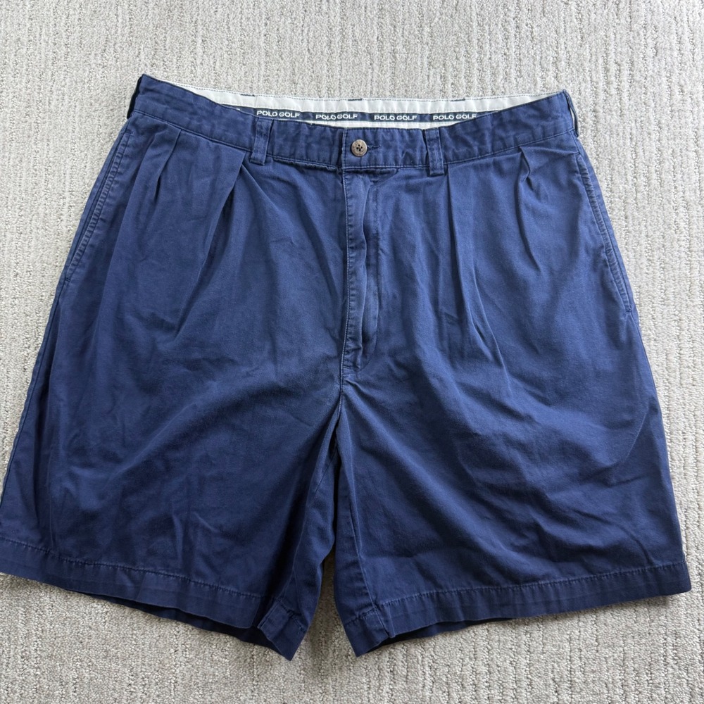 Polo Golf Ralph Lauren Pleated Chino Shorts Mens Size 35 Navy Blue 5821808SG